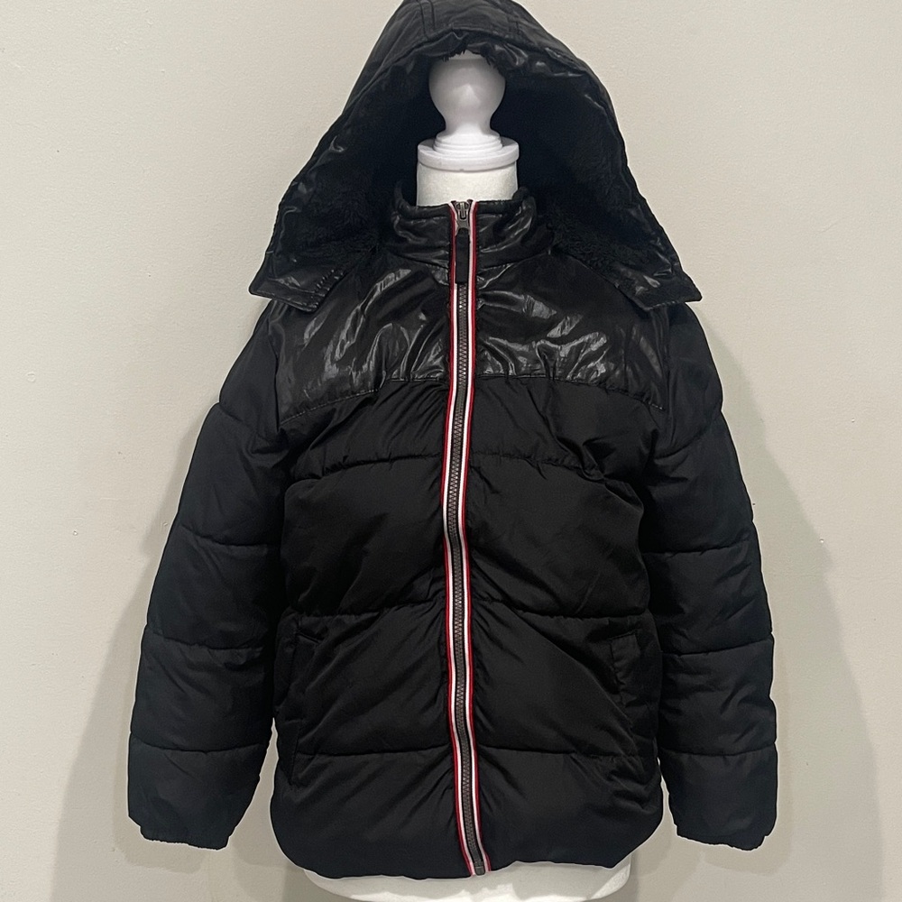Cozy Black Hooded Kids Puffer Jacket